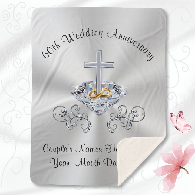 Cobertor Sherpa Christian 60º Aniversário Gifts Joga Banquete (60th wedding anniversary blanket. Christian 60th anniversary gift for parents. Diamond anniversary!)