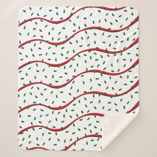 Cobertor Sherpa Christmas Cake Red Stripe Frosting Green Sprinkles (Frente)