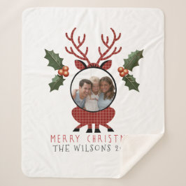 Cobertor Sherpa Christmas Plaid Reindeer with Personalized Photo