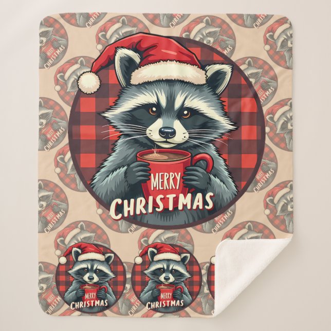 Cobertor Sherpa Christmas Raccoon Cocoa Cheer (Frente)