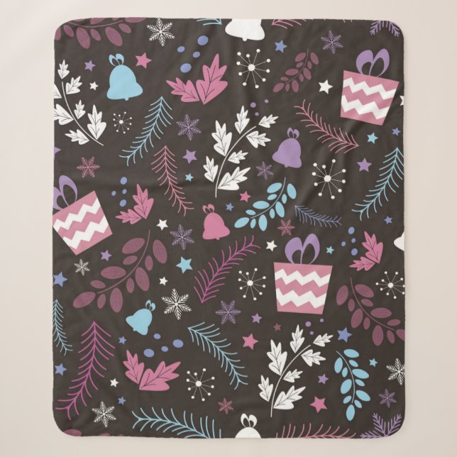 Cobertor Sherpa Christmas seamless pattern with tree,  snow,  gift (Frente)