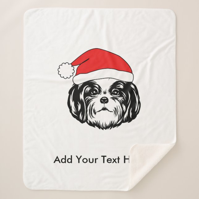 Cobertor Sherpa Christmas Shih Tzu Dog Santa Hat (Frente)