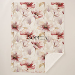 Cobertor Sherpa Chuva de Noiva Floral Lavanda Creme Borgonha