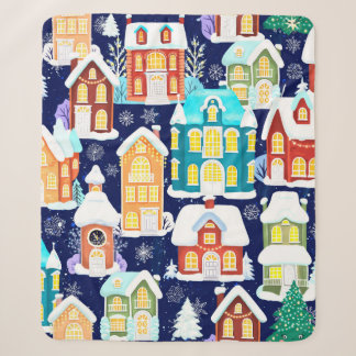 Cobertor Sherpa Cidade de inverno com casas vitorianas. Tema de Na