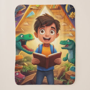 Cobertor Sherpa Ciência Criança Lendo aos Dinossauros - Design exc