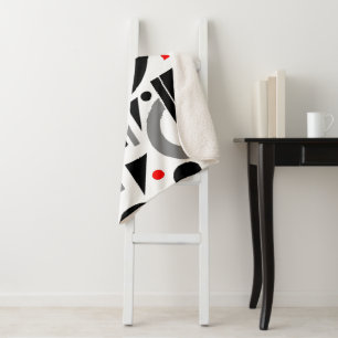 Cobertor Sherpa Cinza Abstrato Vermelho Branco Negro Moderno