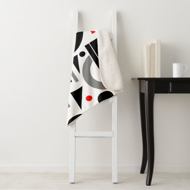 Cobertor Sherpa Cinza Abstrato Vermelho Branco Negro Moderno (In Situ)