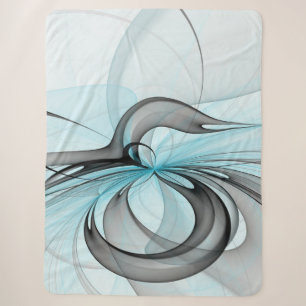 Cobertor Sherpa Cinza Antracite Arte Fractal Azul Moderna