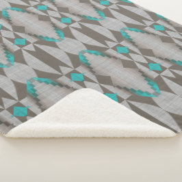 Cobertor Sherpa Cinza Aqua Turquoise Teal Blue Arte Tribal