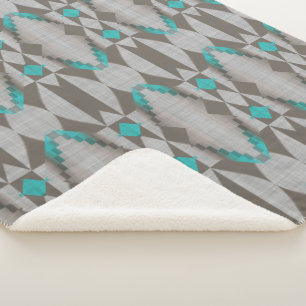 Cobertor Sherpa Cinza Aqua Turquoise Teal Blue Arte Tribal
