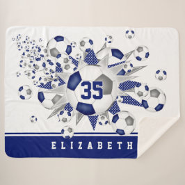 Cobertor Sherpa cinza azul meninas esportivas bolas de futebol est