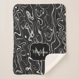 Cobertor Sherpa Cinza branca preta damascus abstrato swirls Monogr