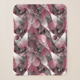 Cobertor Sherpa Cinza, Burgundy, padrão abstrato branco.