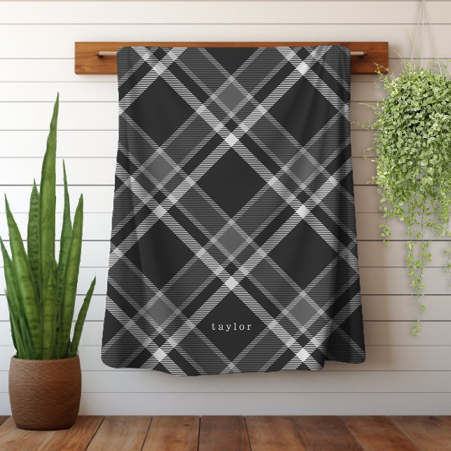 Cobertor Sherpa Cinza de carvão russo escuro Xadrez de carvões com (Personalize this rustic tartan plaid blanket with your name or monogram initials.)