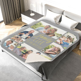 Cobertor Sherpa Cinza de Citação da Vida Familiar e Foto Múltipla 