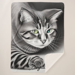 Cobertor Sherpa Cinza de Olhos Verdes e Azuis com Espinho, Nome Pe