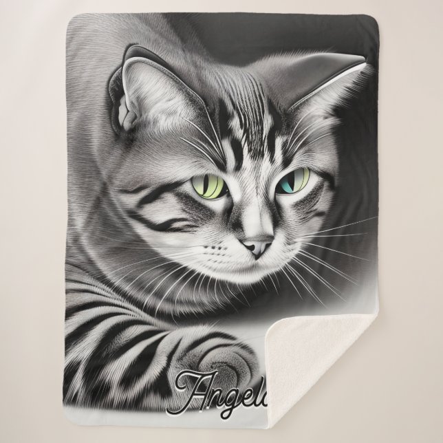 Cobertor Sherpa Cinza de Olhos Verdes e Azuis com Espinho, Nome Pe (Frente)