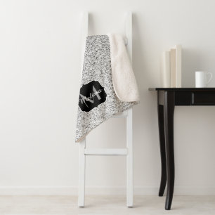 Cobertor Sherpa Cinza de prata brilha por brilho Monograma