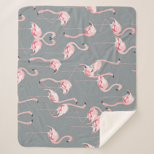 Cobertor Sherpa Cinza Flamingo: Padrão Vintage Invisível.