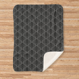 Cobertor Sherpa Cinza Gótica Cor damasco Preta