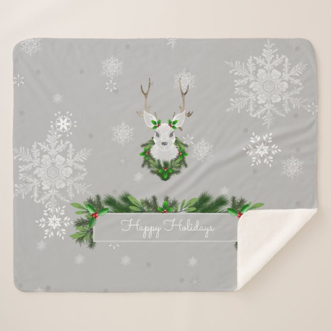 Cobertor Sherpa Cinza Reindeer Sherpa Blanket (Frente (Horizontal))