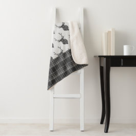 Cobertor Sherpa Cinza Rustic Stags Head Tartan escocês