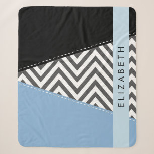 Cobertor Sherpa Cinza Zigzag, Cinza Chevron, Azul, Seu Nome