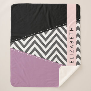 Cobertor Sherpa Cinza Zigzag, Cinza Chevron, Purple, Seu Nome