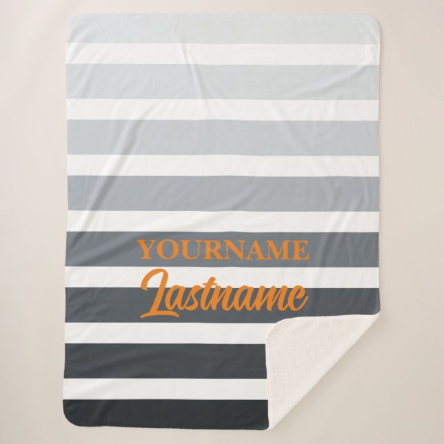 Cobertor Sherpa Cinzas brancas riscadas e laranja personalizadas (Frente)