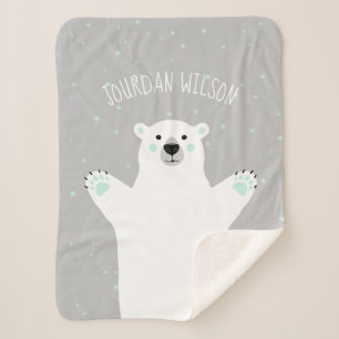 Cobertor Sherpa Cinzas De Urso Polar Adicionam Seu Nome Baby