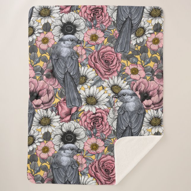 Cobertor Sherpa Cinzas e flores (Frente)