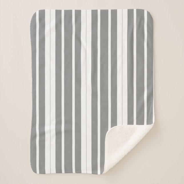 Cobertor Sherpa Cinzas e tiras brancas (Frente)