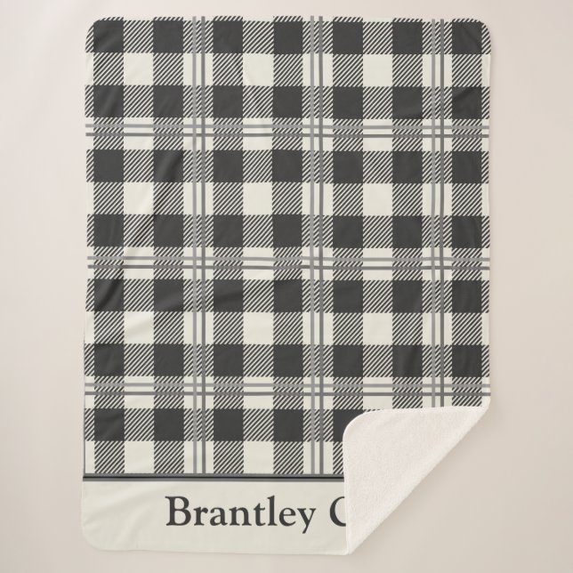 Cobertor Sherpa Cinzas Escuras Quentes Da Xadrez Branca De Buffalo (Frente)