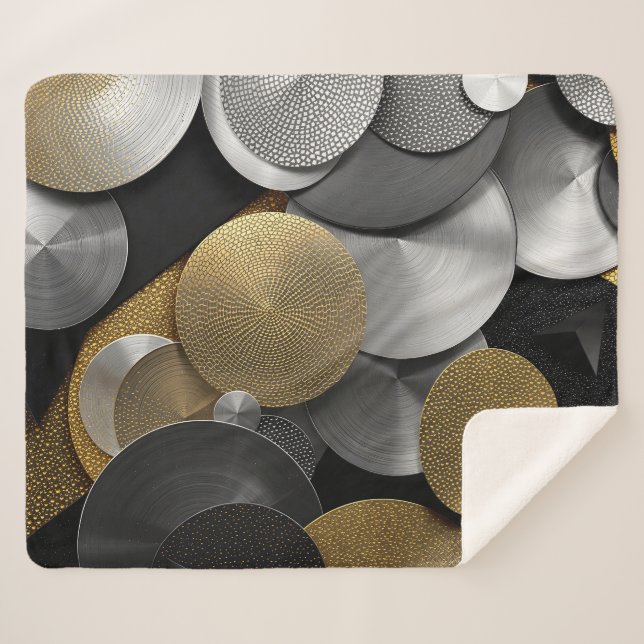 Cobertor Sherpa Círculos Geométricos Modernos em Dourado e Prata (Frente (Horizontal))