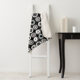 Cobertor Sherpa Círculos Retro Branco Preto