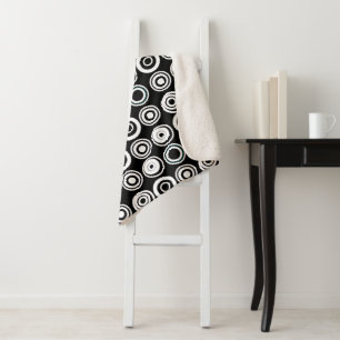 Cobertor Sherpa Círculos Retro Branco Preto