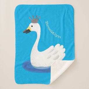 Cobertor Sherpa Cisne branco bonito com desenho animado