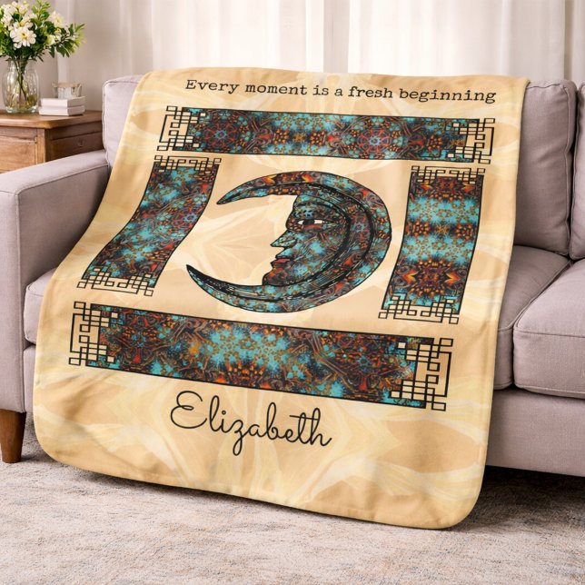Cobertor Sherpa Citação Inspiradora Boho Mandala Lua Turquesa (Criador carregado)