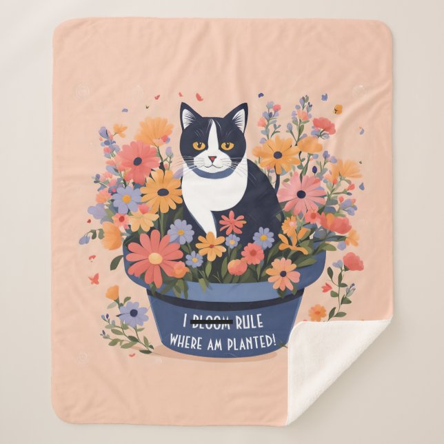 Cobertor Sherpa Citação Inspiradora de Gato Engraçado (Frente)