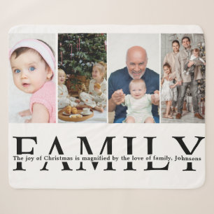 Cobertor Sherpa Citação moderna de Natal para família com 4 fotos