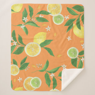 Cobertor Sherpa Citrus Bloom Watercolor Tecido
