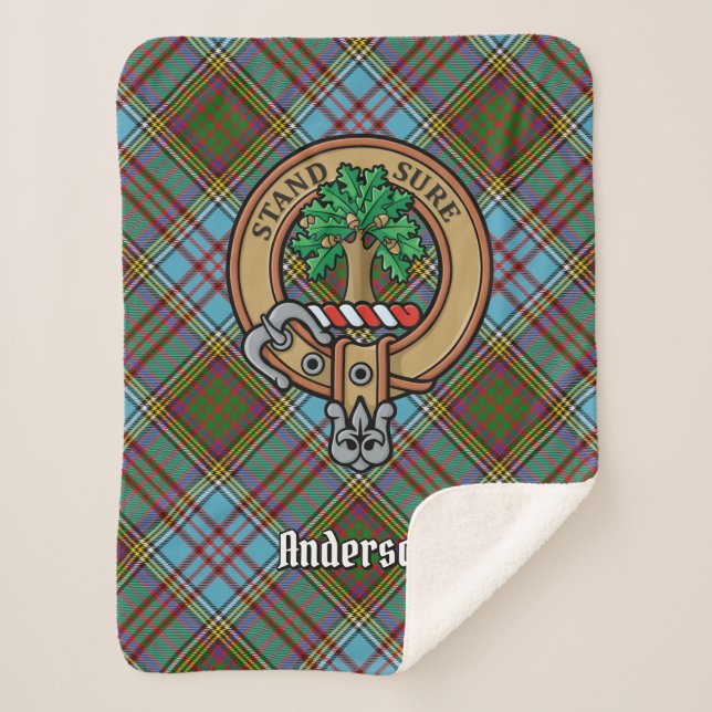 Cobertor Sherpa Clan Anderson Crest sobre Tartan (Frente)