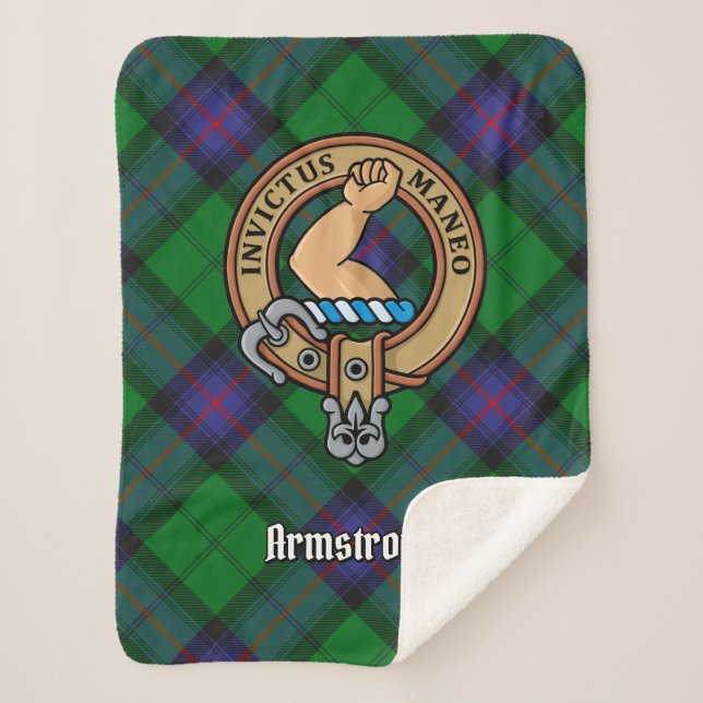 Cobertor Sherpa Clan Armstrong Crest sobre Tartan (Frente)