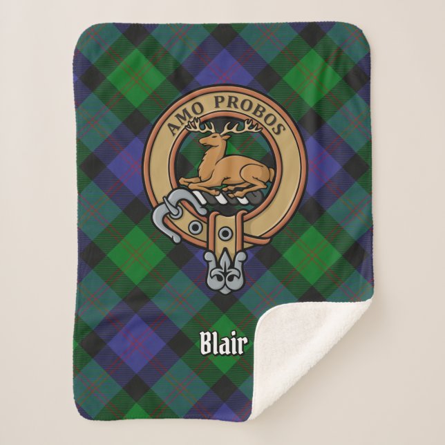 Cobertor Sherpa Clan Blair Crest sobre Tartan (Frente)