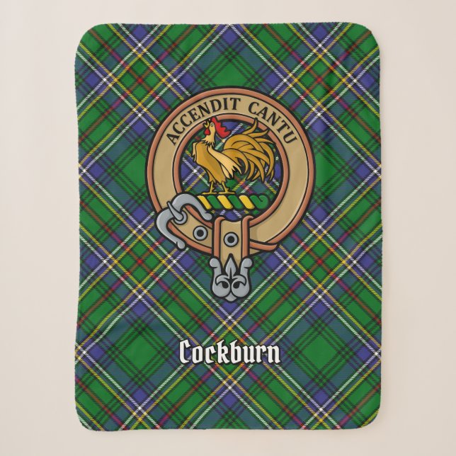 Cobertor Sherpa Clan Cockburn Crest sobre Tartan (Frente)