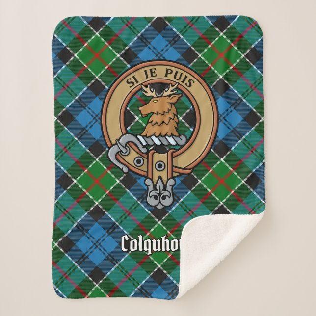 Cobertor Sherpa Clan Colquhoun Crest sobre Tartan (Frente)