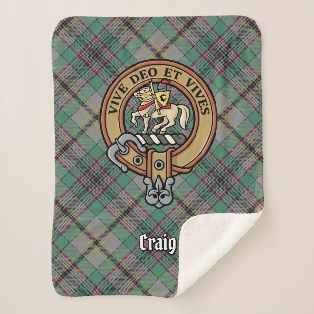 Cobertor Sherpa Clan Craig Crest sobre Tartan (Frente)