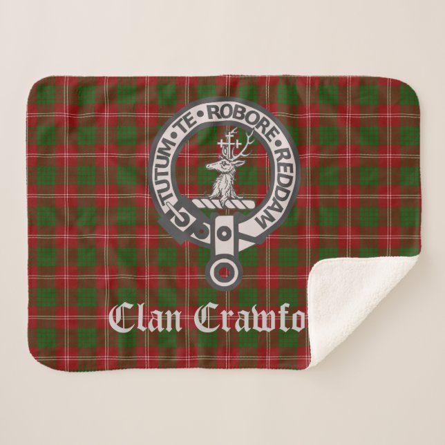 Cobertor Sherpa Clan Crawford Crest Crachá e Tartan (Frente (Horizontal))