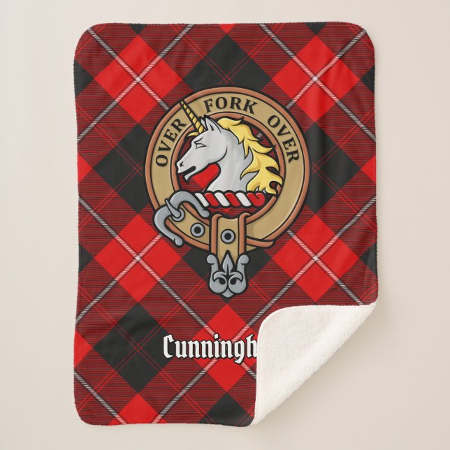Cobertor Sherpa Clan Cunningham Crest sobre Tartan (Frente)