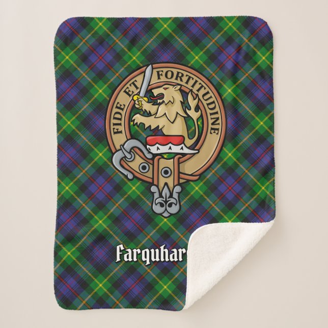 Cobertor Sherpa Clan Farquharson Crest sobre Tartan (Frente)